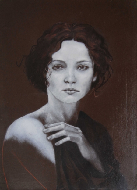 Quadro di Davide Robert Ross, dipinto a olio e tecnica mista su tela con figura femminile contemporanea
