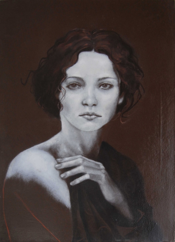 Quadro di Davide Robert Ross, dipinto a olio e tecnica mista su tela con figura femminile contemporanea