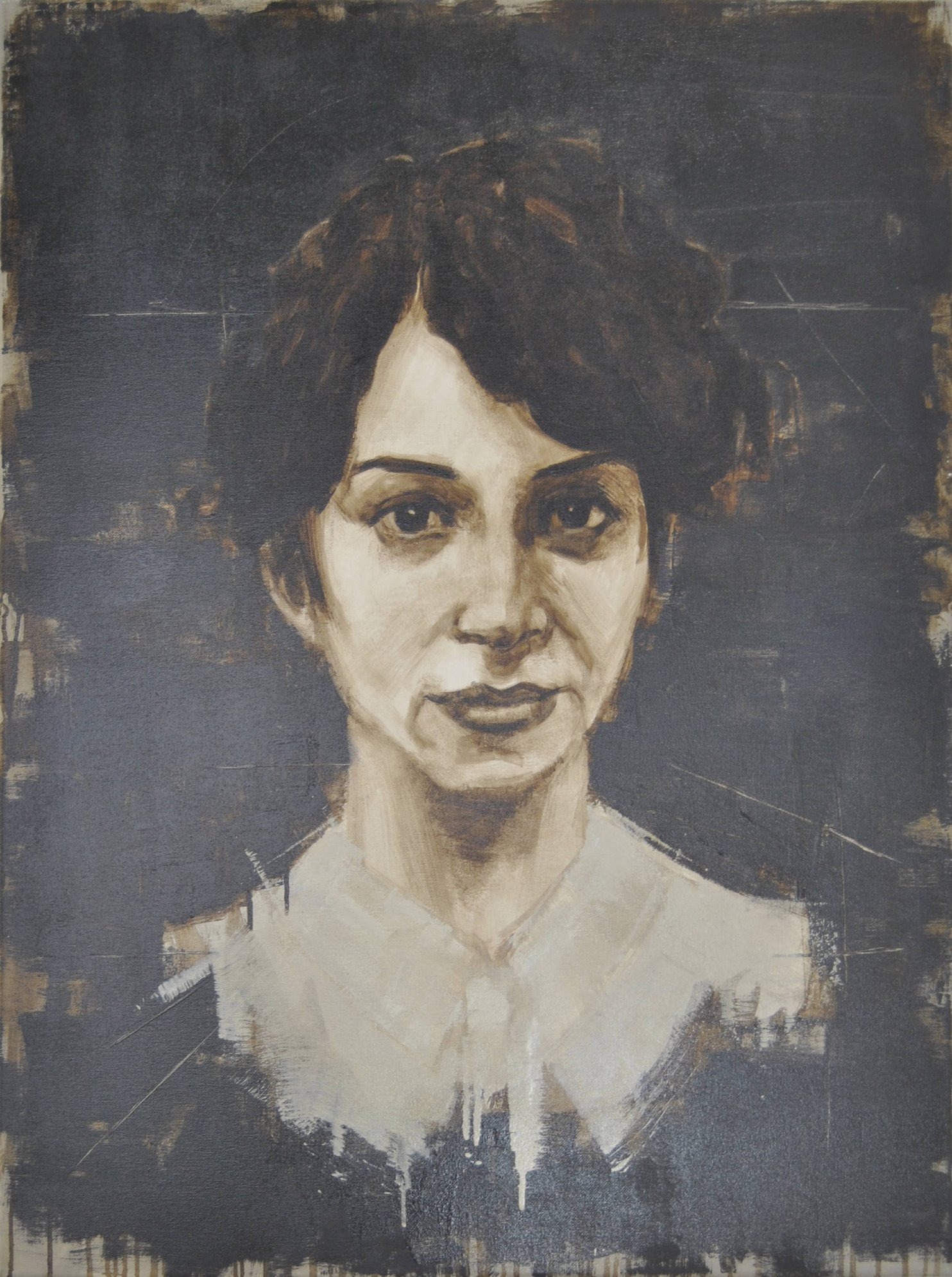 Quadro di Davide Robert Ross, opera a bitume su tela con figura femminile contemporanea