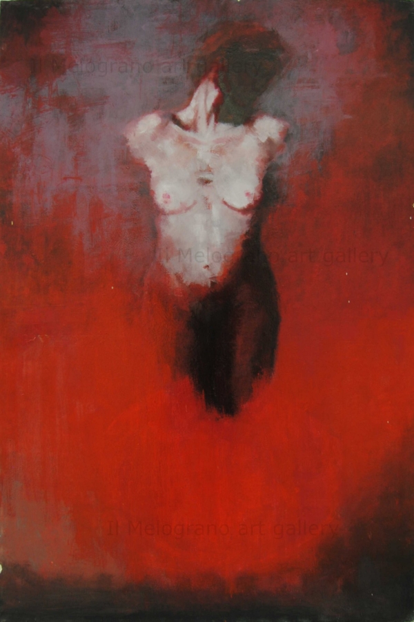 Quadro di Davide Robert Ross, dipinto a olio e tecnica mista su tela con busto di donna inn stile antico