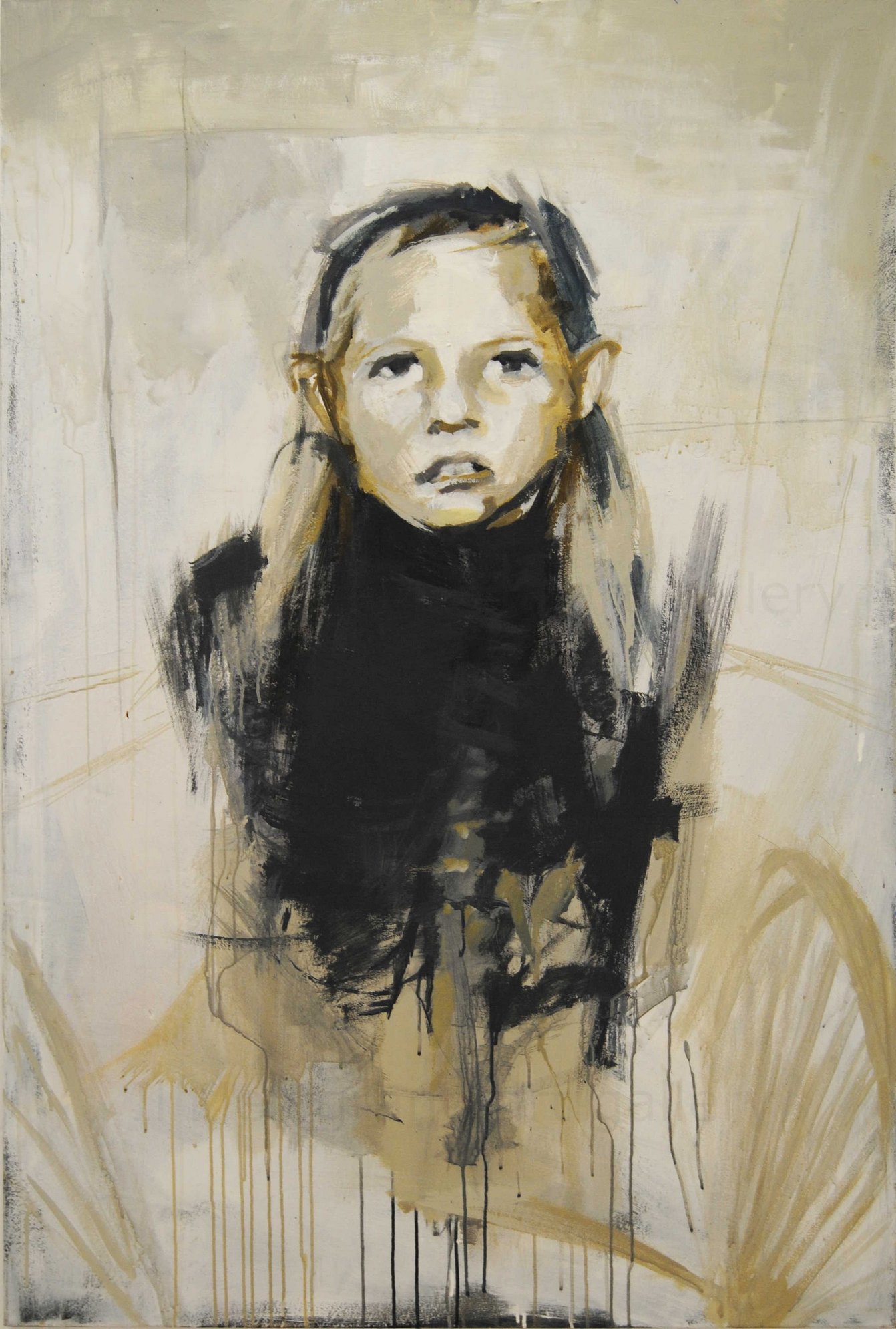 Quadro di Davide Robert Ross, opera a bitume su tela con figura femminile contemporanea