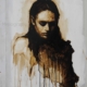 Quadro di Davide Robert Ross, opera a bitume su lastra metallica con figura femminile contemporanea
