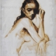 Quadro di Davide Robert Ross, opera a bitume su lastra metallica con figura femminile contemporanea