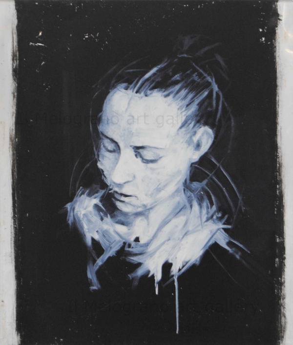 Quadro di Davide Robert Ross, dipinto a olio e tecnica mista su tela con figura femminile contemporanea