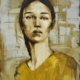 Quadro di Davide Robert Ross, opera a bitume su tela con figura femminile contemporanea
