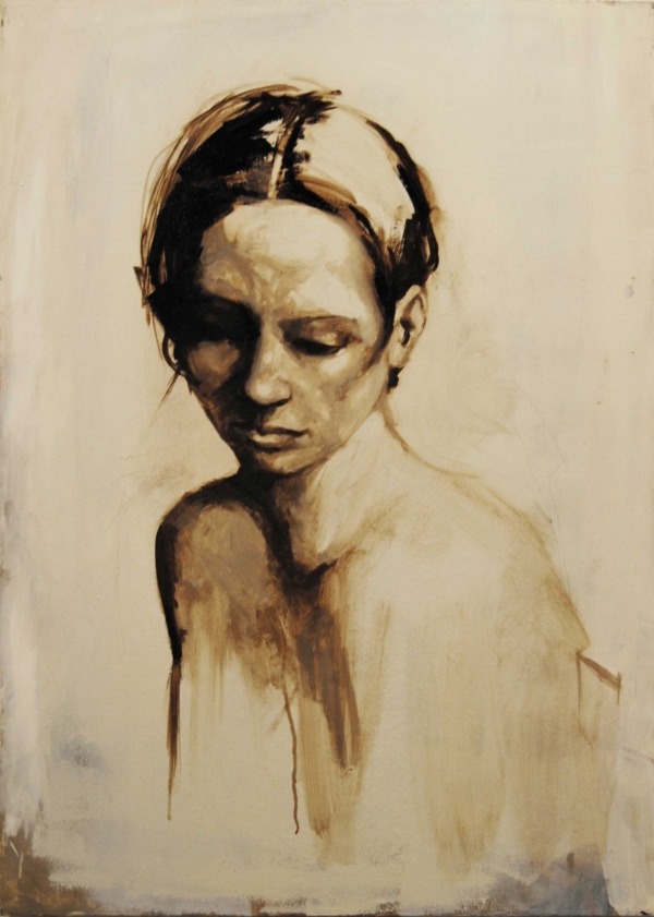 Quadro di Davide Robert Ross, opera a bitume su tela con figura femminile contemporanea
