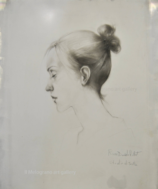 Quadro di Davide Robert Ross, dipinto a olio e tecnica mista su lastra metallica con figura femminile contemporanea
