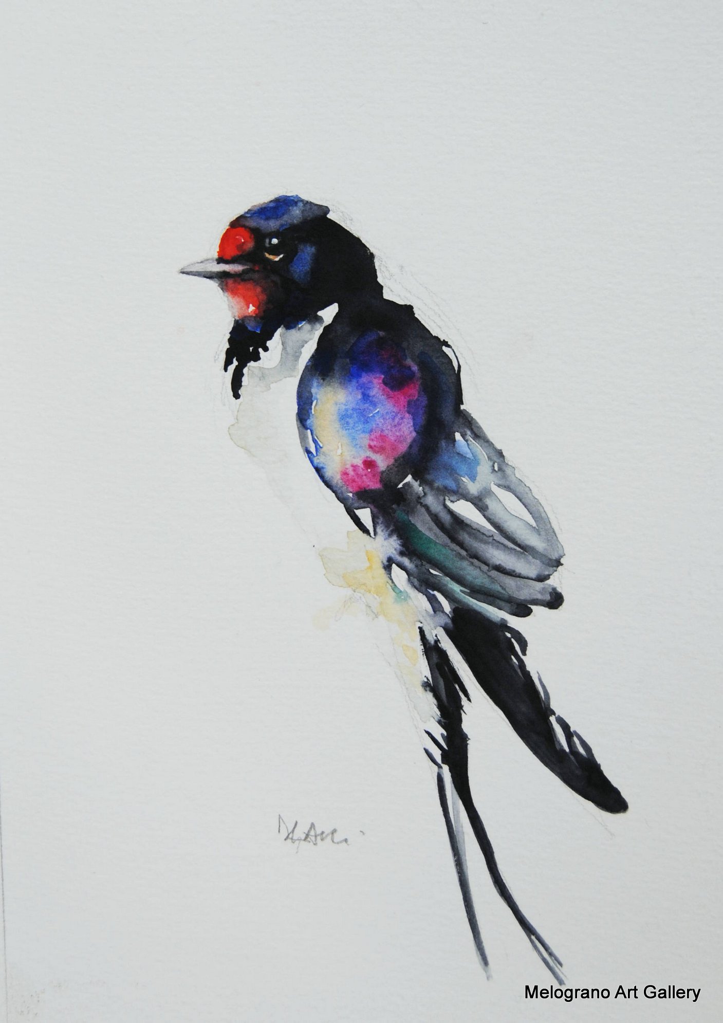 Uccellini dolci e multicolori ad acquarello, opere di Donatella Lami.