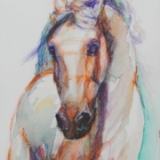 Donatella Lami Horses (4) Acquarello di Donatella Lami che ritrae un cavallo con colori surreali e una grazia straordinaria.