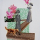 Collage “A passeggio” di Elisa Biagiotti, donna e cane tra fiori, collage analogico su riviste vintage, arte concettuale 2025