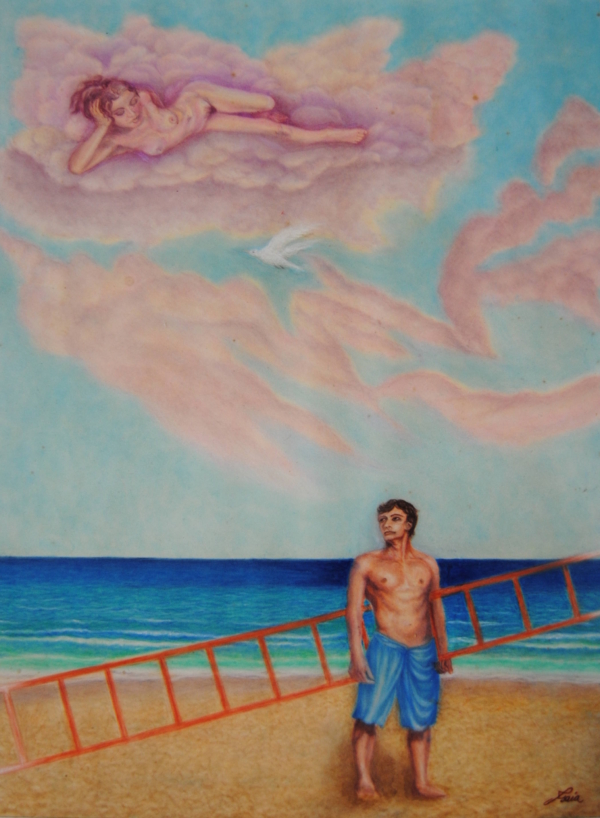 Quadro di Fiorenzo Isaia : Salgo da te è un dipinto che sospeso tra mito e quotidianità