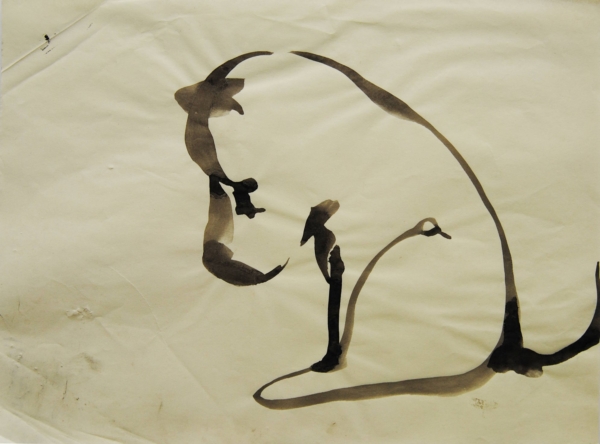 Cane stilizzato in matita, carboncino o pastello di Francesco Manenti, figura esistenziale in tensione, pittura evocativa