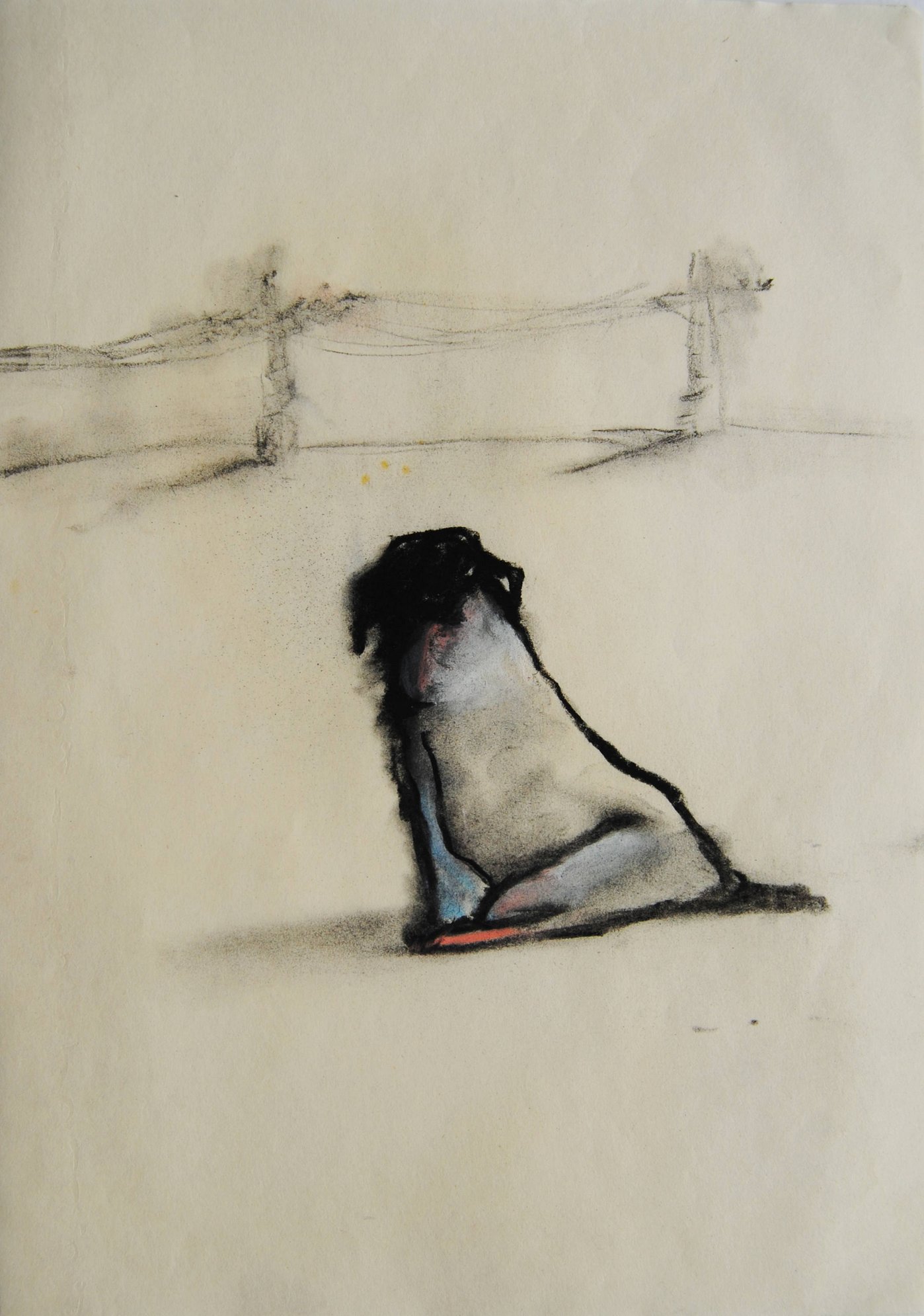 Cane stilizzato in matita, carboncino o pastello di Francesco Manenti, figura esistenziale in tensione, pittura evocativa