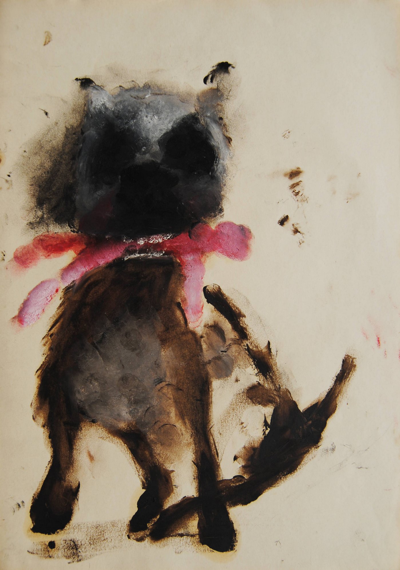 Cane stilizzato in matita, carboncino o pastello di Francesco Manenti, figura esistenziale in tensione, pittura evocativa