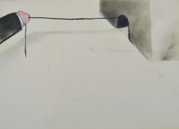 Cane stilizzato in matita, carboncino o pastello di Francesco Manenti, figura esistenziale in tensione, pittura evocativa