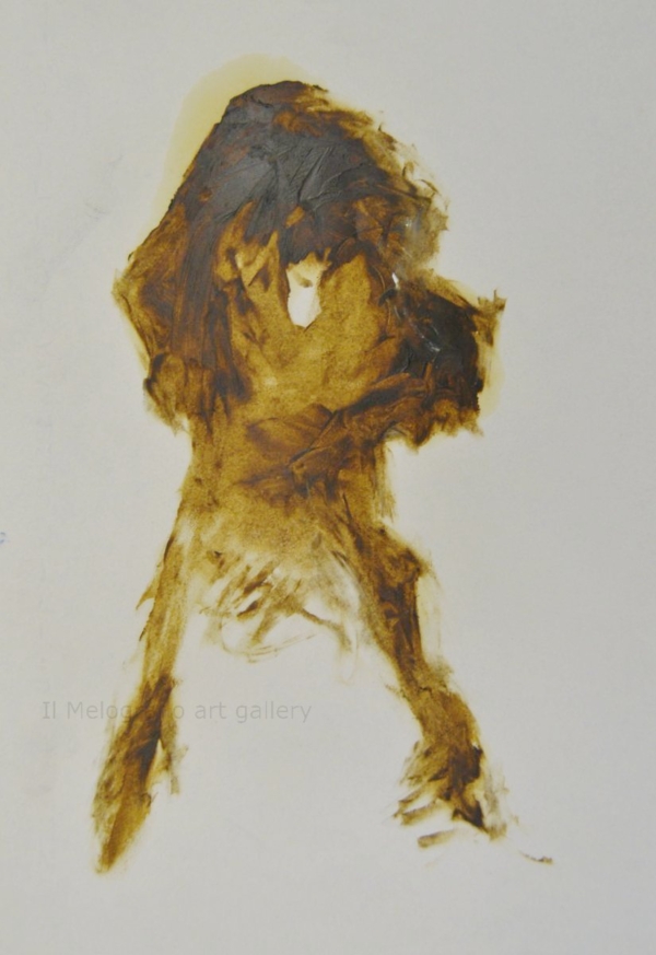 Cane stilizzato in matita, carboncino o pastello di Francesco Manenti, figura esistenziale in tensione, pittura evocativa
