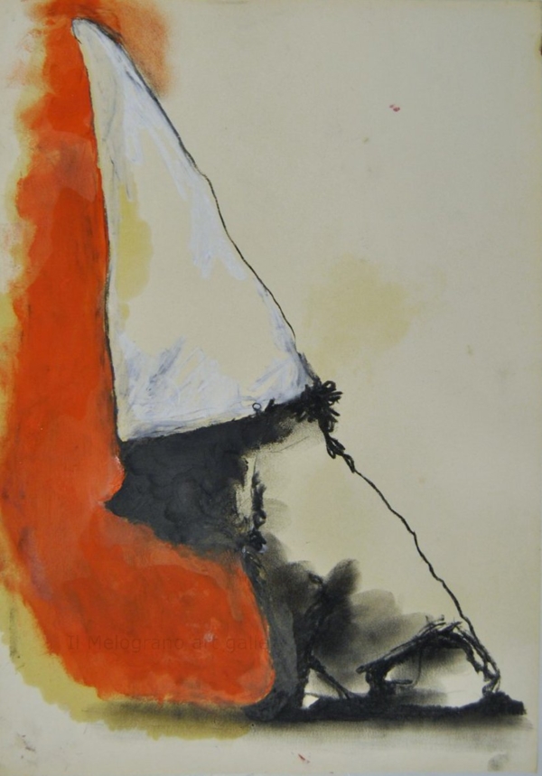Cane stilizzato in matita, carboncino o pastello di Francesco Manenti, figura esistenziale in tensione, pittura evocativa