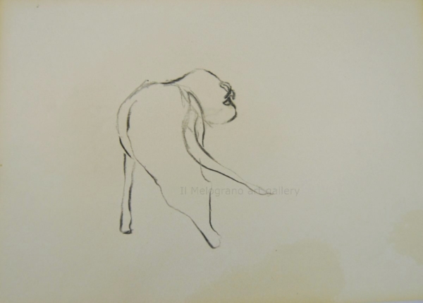 Cane stilizzato in matita, carboncino o pastello di Francesco Manenti, figura esistenziale in tensione, pittura evocativa