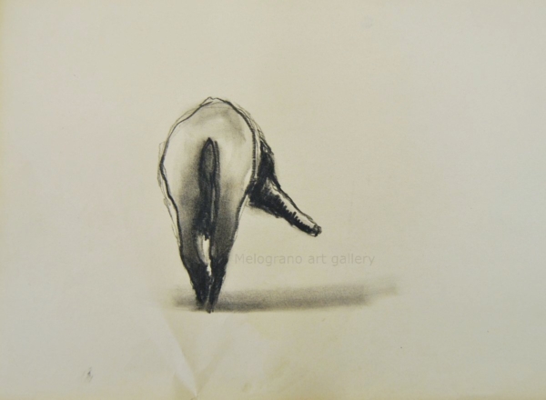 Cane stilizzato in matita, carboncino o pastello di Francesco Manenti, figura esistenziale in tensione, pittura evocativa