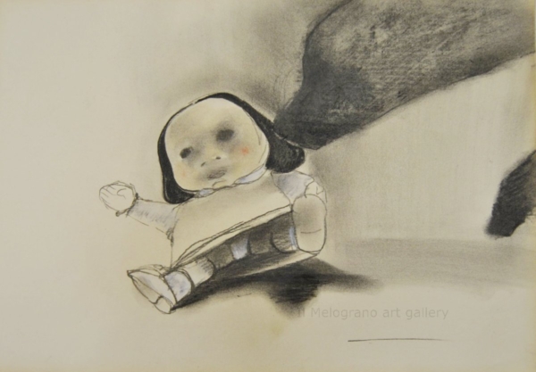 Cane stilizzato in matita, carboncino o pastello di Francesco Manenti, figura esistenziale in tensione, pittura evocativa