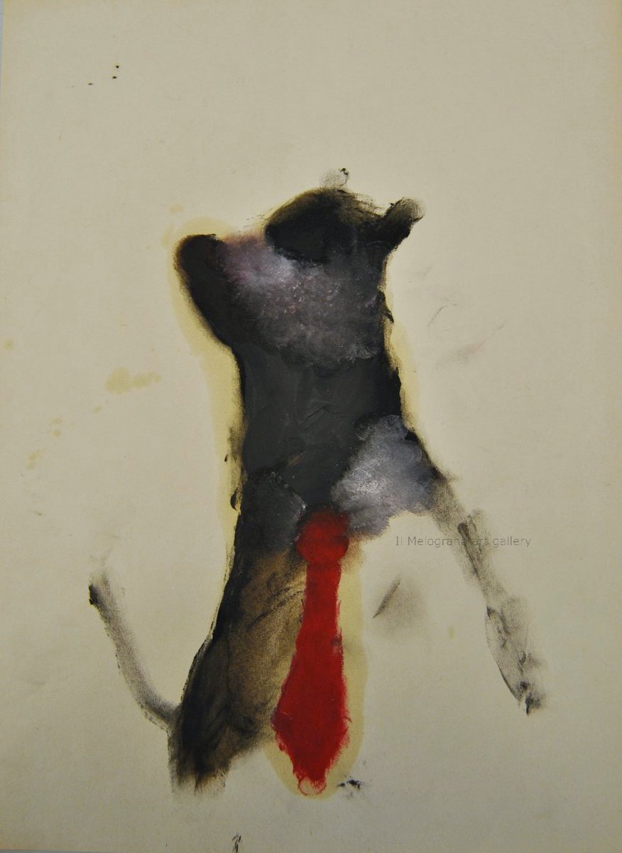 Cane stilizzato in matita, carboncino o pastello di Francesco Manenti, figura esistenziale in tensione, pittura evocativa