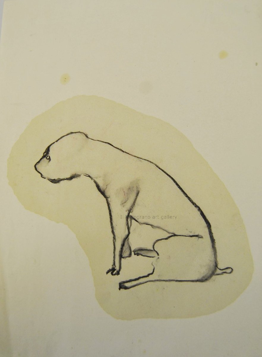 Cane stilizzato in matita, carboncino o pastello di Francesco Manenti, figura esistenziale in tensione, pittura evocativa