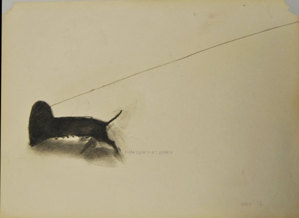 Cane stilizzato in matita, carboncino o pastello di Francesco Manenti, figura esistenziale in tensione, pittura evocativa