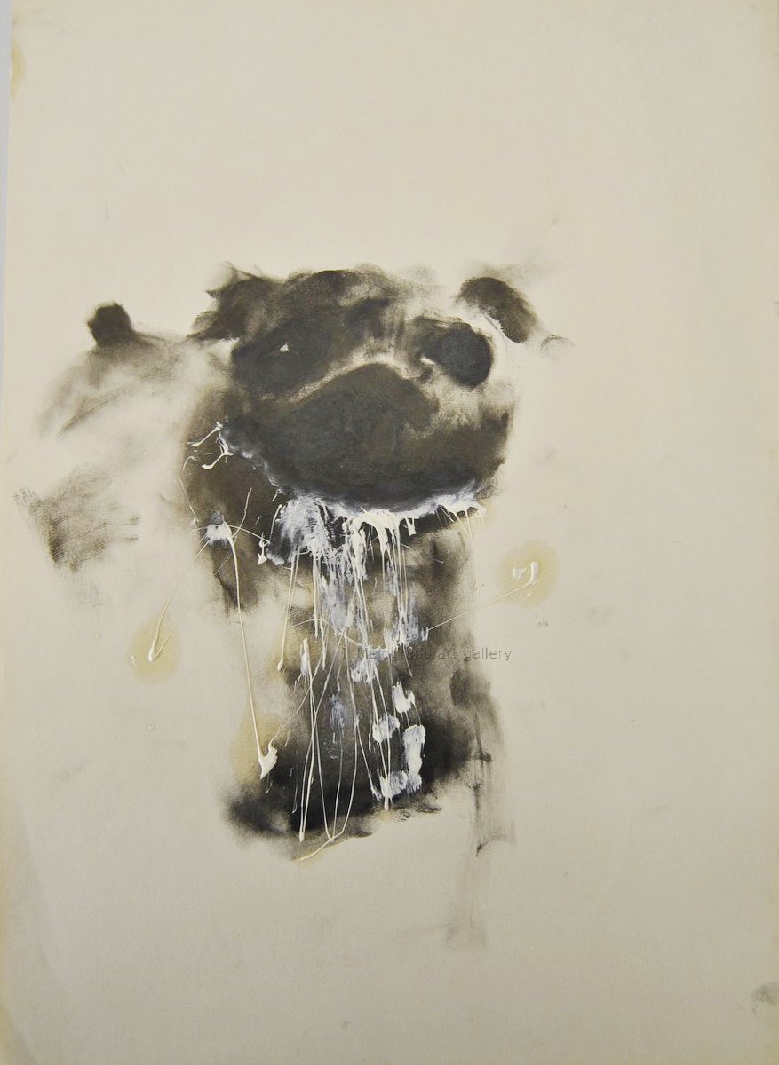 Cane stilizzato in matita, carboncino o pastello di Francesco Manenti, figura esistenziale in tensione, pittura evocativa