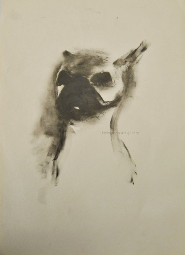 Cane stilizzato in matita, carboncino o pastello di Francesco Manenti, figura esistenziale in tensione, pittura evocativa