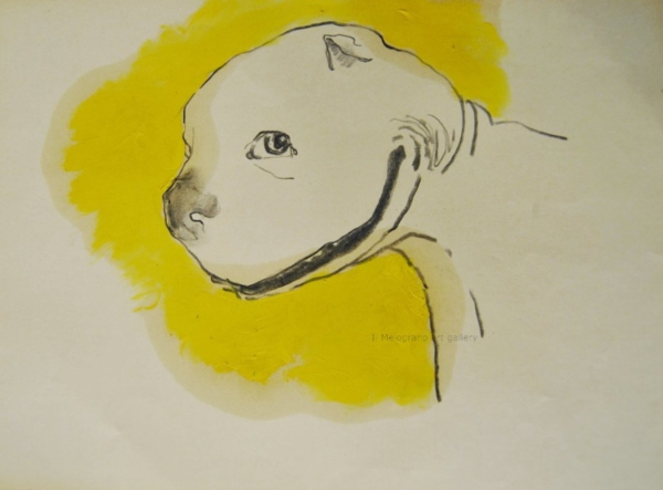 Cane stilizzato in matita, carboncino o pastello di Francesco Manenti, figura esistenziale in tensione, pittura evocativa