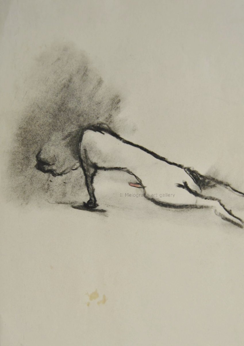 Cane stilizzato in matita, carboncino o pastello di Francesco Manenti, figura esistenziale in tensione, pittura evocativa