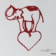 Disegno su carta di Futurboba, figura circense in tratto rosso e cuore simbolico.un elefante un bilico sopra un cuore