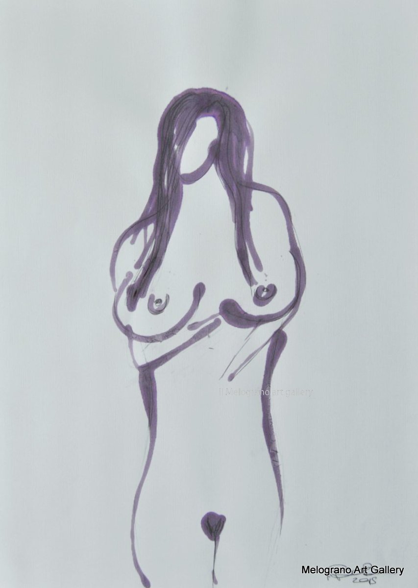 Disegno su carta di Futurboba realizzato con marker diluito in alcool, linea morbida. Un omaggio alla Donna e all'Amore