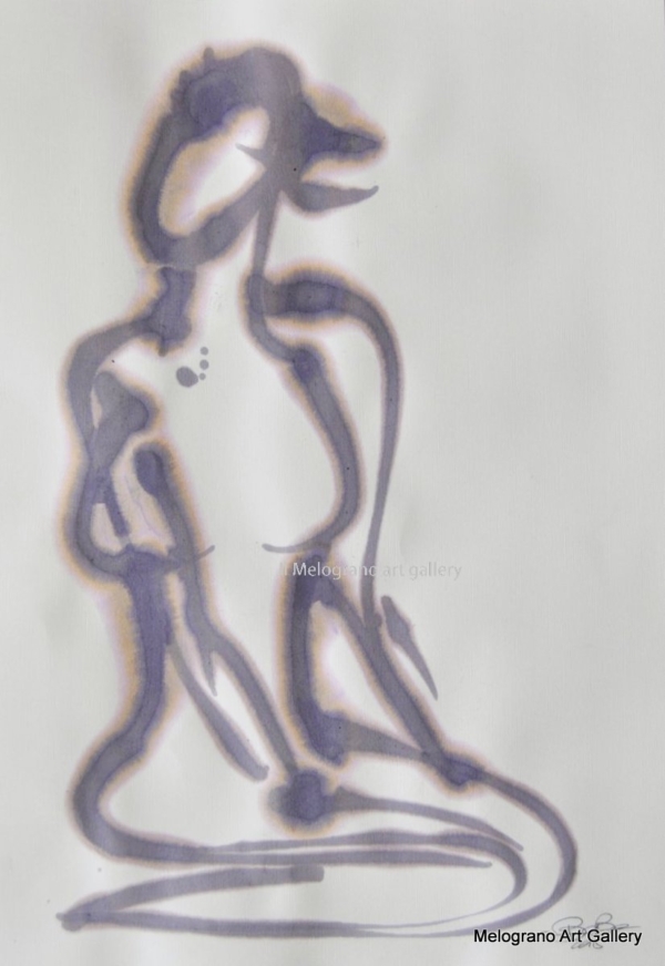 Disegno su carta di Futurboba realizzato con marker diluito in alcool, linea morbida. Un omaggio alla Donna e all'Amore