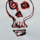 Disegno su carta di Futurboba con teschio, memento mori in stile poetico e minimale