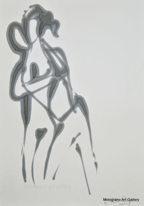 Disegno su carta di Futurboba realizzato con marker diluito in alcool, linea morbida. Un omaggio all'Amore e alla tenerezza