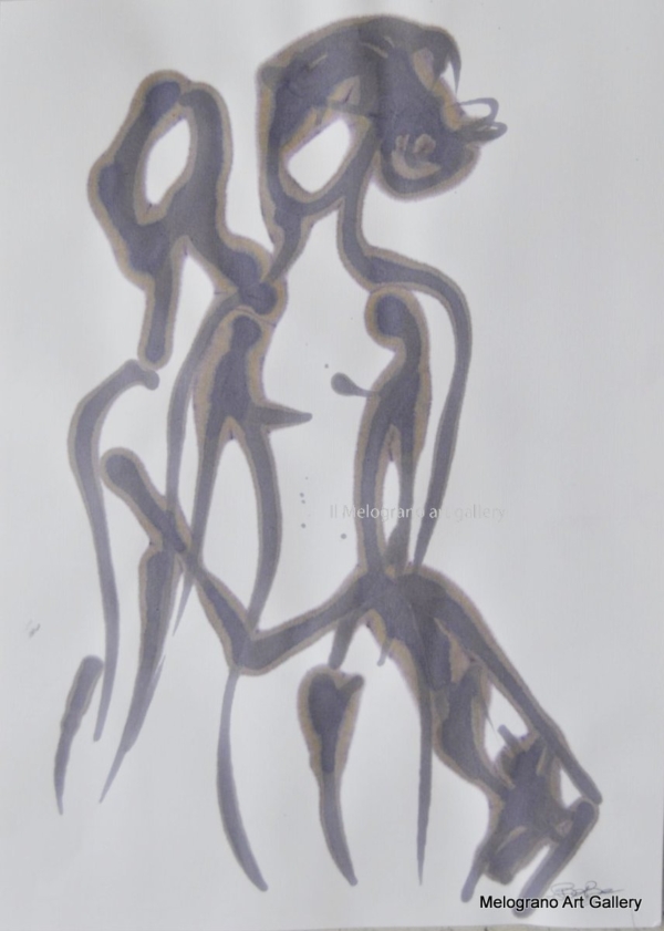 Disegno su carta di Futurboba realizzato con marker diluito in alcool, linea morbida. Un omaggio all'Amore e alla tenerezza