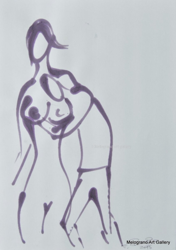 Disegno su carta di Futurboba realizzato con marker diluito in alcool, linea morbida. Un omaggio all'Amore e alla tenerezza