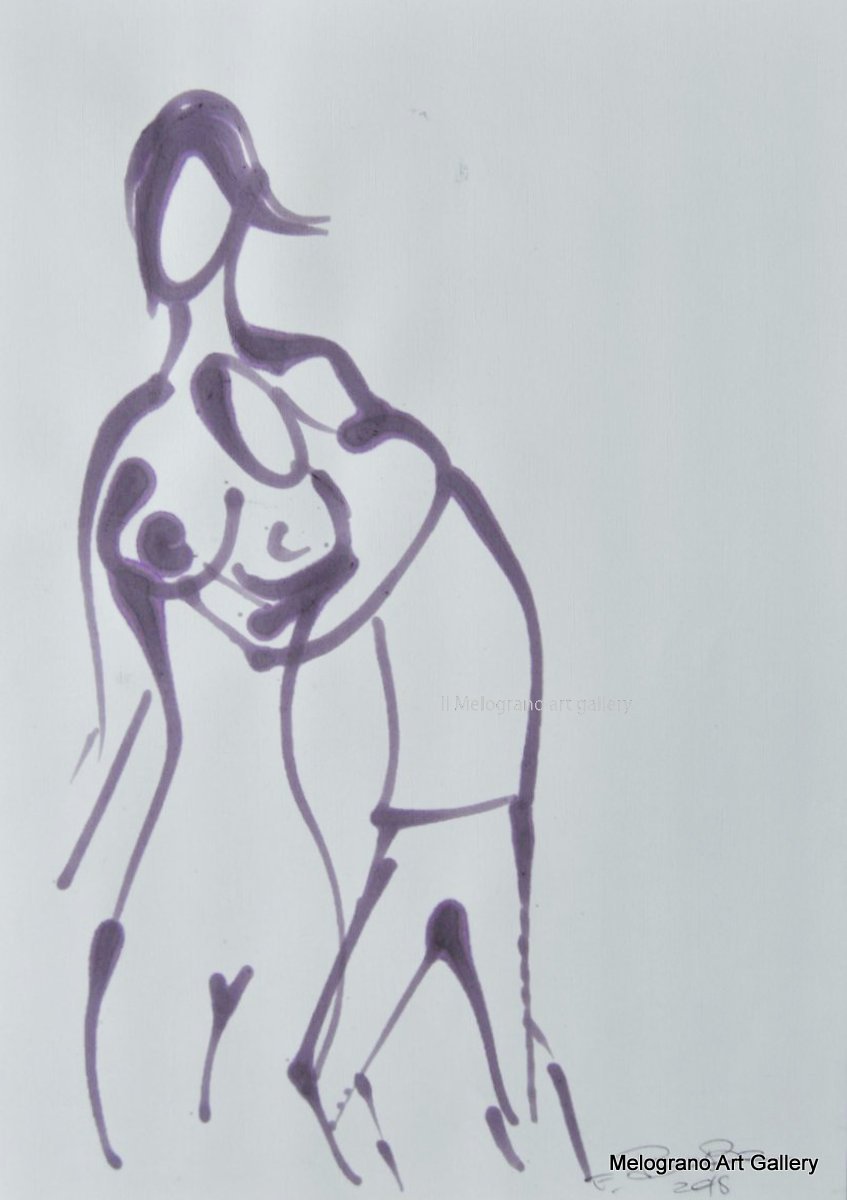 Disegno su carta di Futurboba realizzato con marker diluito in alcool, linea morbida. Un omaggio all'Amore e alla tenerezza