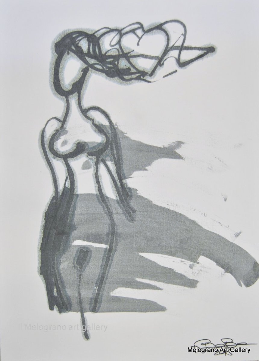 Disegno su carta di Futurboba realizzato con marker diluito in alcool, linea morbida. Un omaggio alla Donna e all'Amore