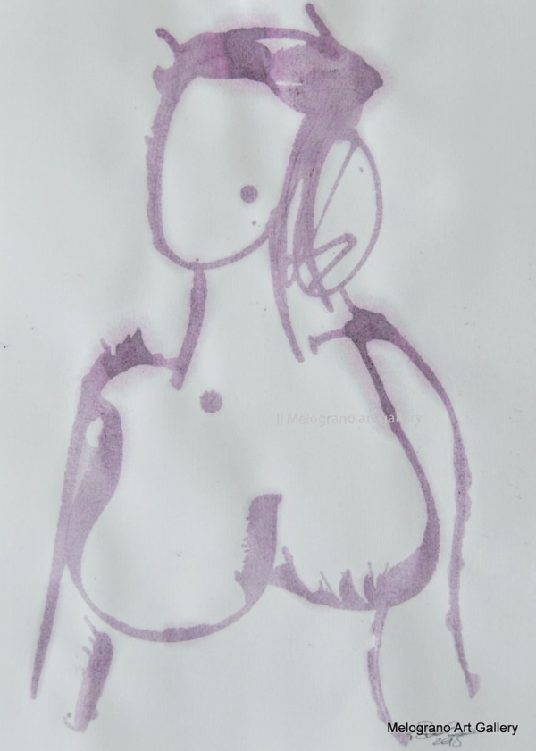 Disegno su carta di Futurboba realizzato con marker diluito in alcool, linea morbida. Un omaggio alla Donna e all'Amore