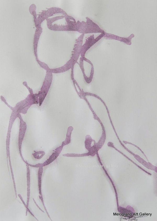 Disegno su carta di Futurboba realizzato con marker diluito in alcool, linea morbida. Un omaggio alla Donna e all'Amore