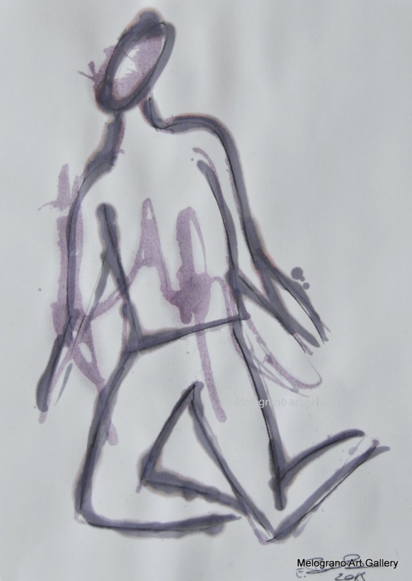 Disegno su carta di Futurboba realizzato con marker diluito in alcool, linea morbida. Un omaggio all'Amore e alla tenerezza
