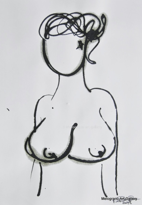 Disegno su carta di Futurboba realizzato con marker diluito in alcool, linea morbida. Un omaggio alla Donna e all'Amore