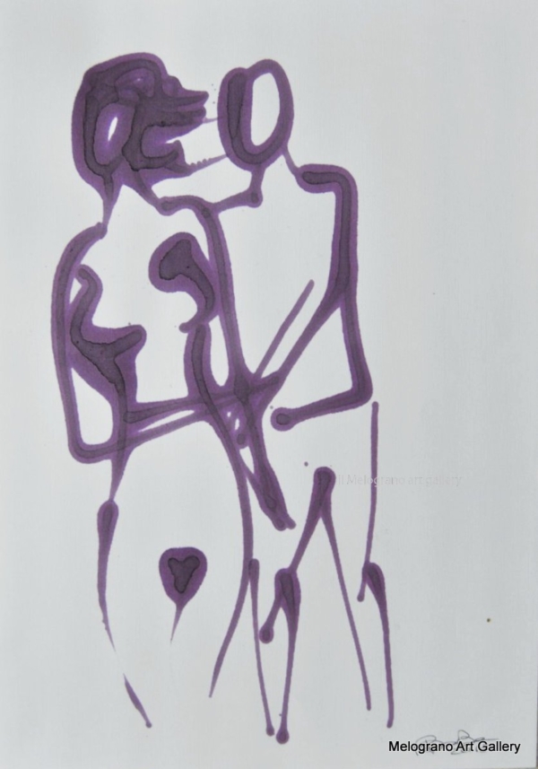 Disegno su carta di Futurboba realizzato con marker diluito in alcool, linea morbida. Un omaggio all'Amore e alla tenerezza