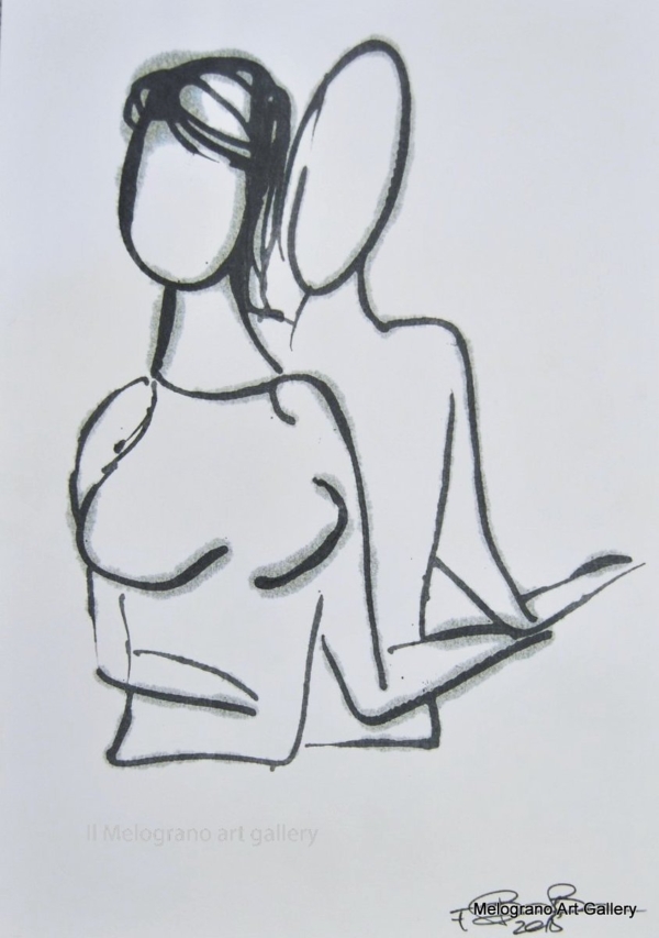 Disegno su carta di Futurboba realizzato con marker diluito in alcool, linea morbida. Un omaggio all'Amore e alla tenerezza