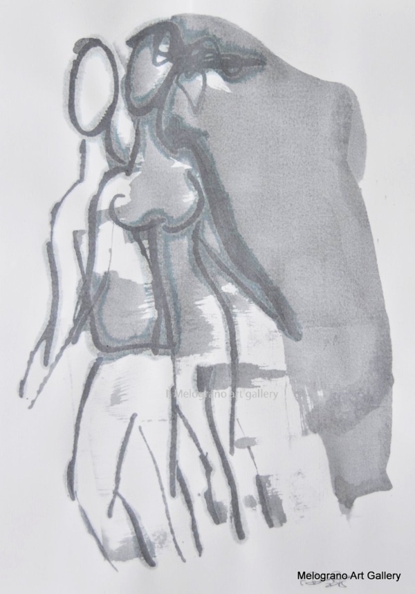 Disegno su carta di Futurboba realizzato con marker diluito in alcool, linea morbida. Un omaggio all'Amore e alla tenerezza