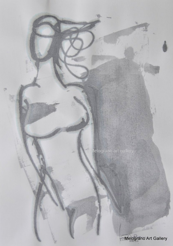 Disegno su carta di Futurboba realizzato con marker diluito in alcool, linea morbida. Un omaggio alla Donna e all'Amore
