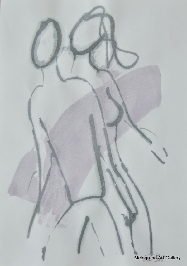 Disegno su carta di Futurboba realizzato con marker diluito in alcool, linea morbida. Un omaggio all'Amore e alla tenerezza