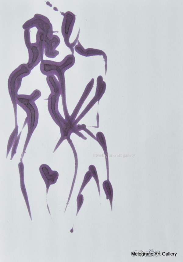 Disegno su carta di Futurboba realizzato con marker diluito in alcool, linea morbida. Un omaggio all'Amore e alla tenerezza